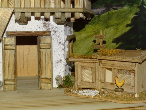 Krippenzubehör "Stall für Hasen und Hühner" in Heimatlicher Krippe, Holz gebeizt