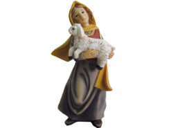 Krippenfigur Frau mit Lamm