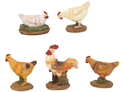 Krippenfiguren Hahn mit Hühnern