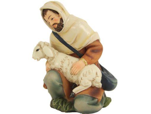 Krippenfigur Schäfer mit Schaf kniend