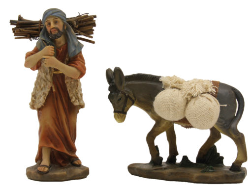 Krippenfigur Holzträger mit Esel
