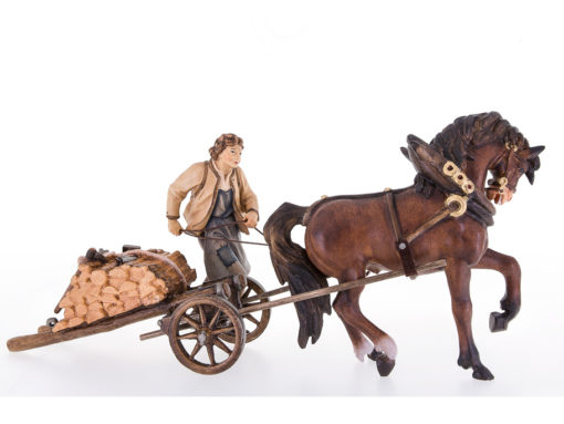 Krippenfigur Bauer mit Pferd und Karren