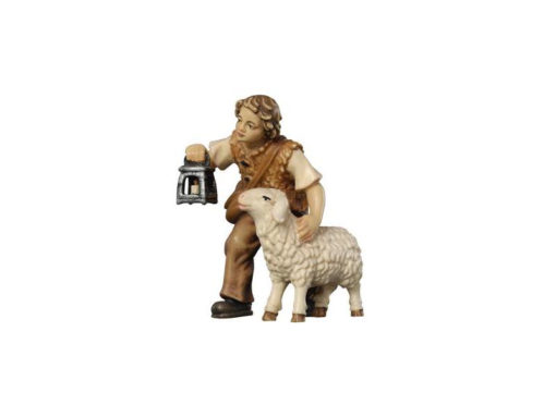 Krippenfigur Mahlknecht Krippe "Hirtenbub mit Schaf"